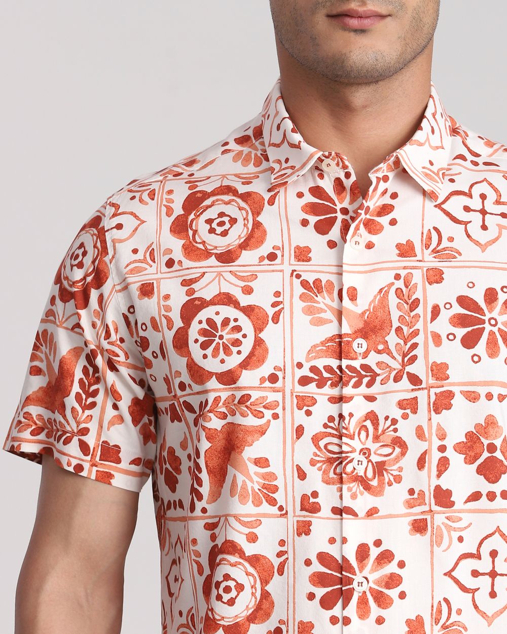 Rust Tile Print Slim Fit Casual Shirt