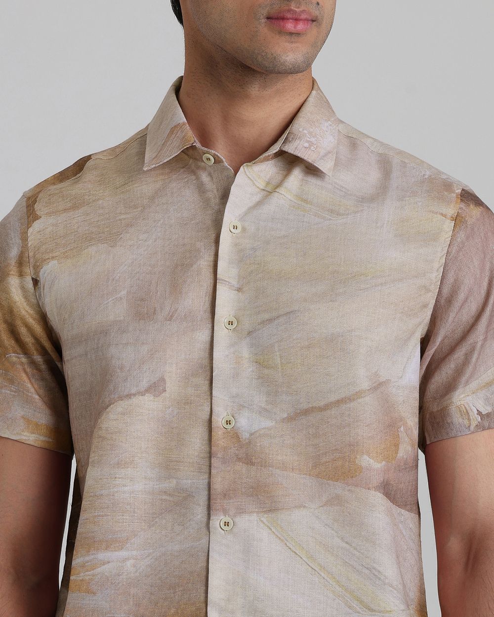 Beige Resort Print Slim Fit Casual Shirt