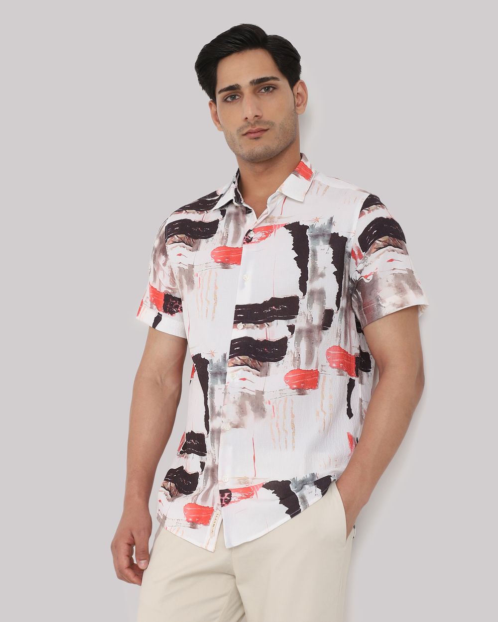 Multi Abstract Print Slim Fit Casual Shirt