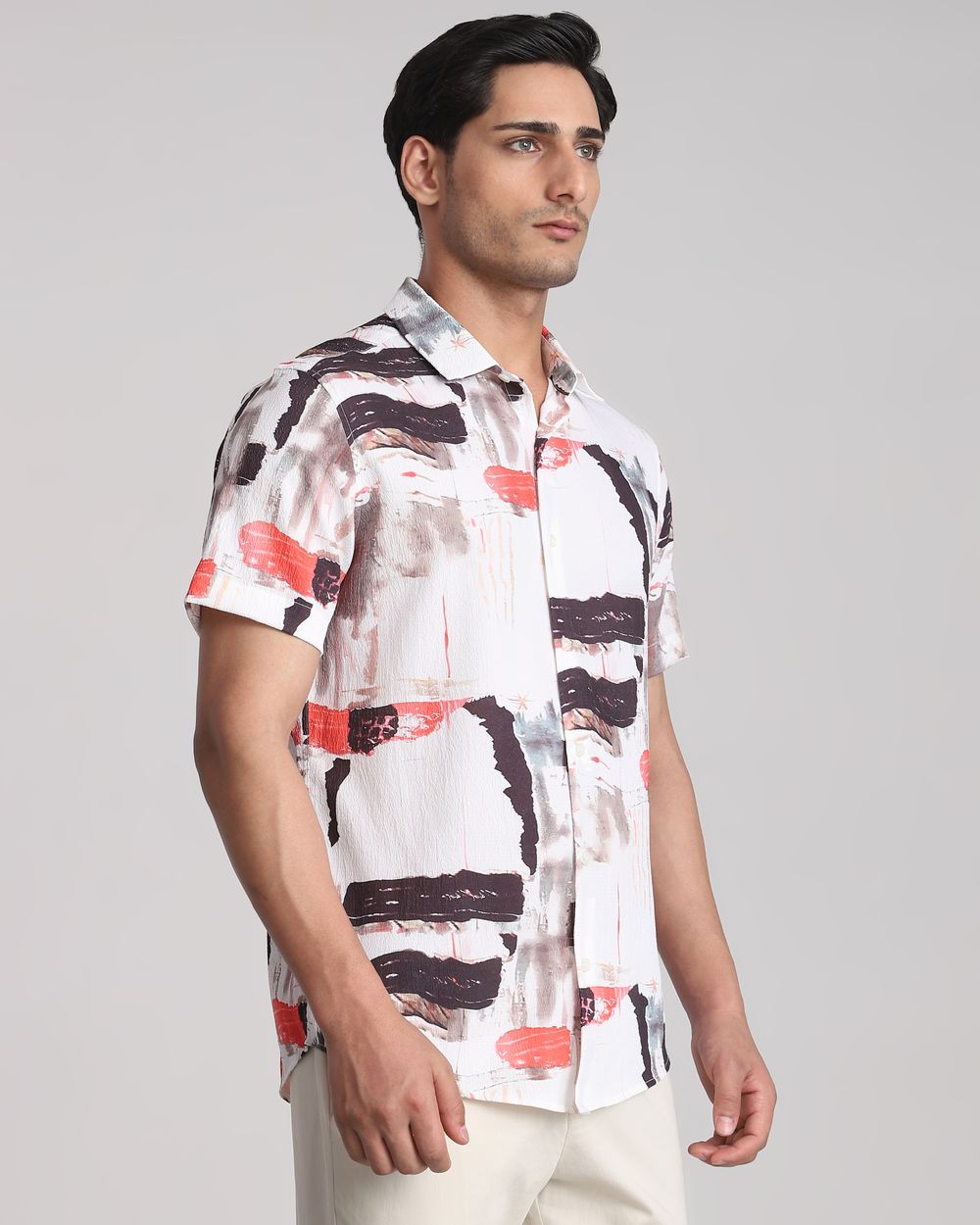 Multi Abstract Print Slim Fit Casual Shirt