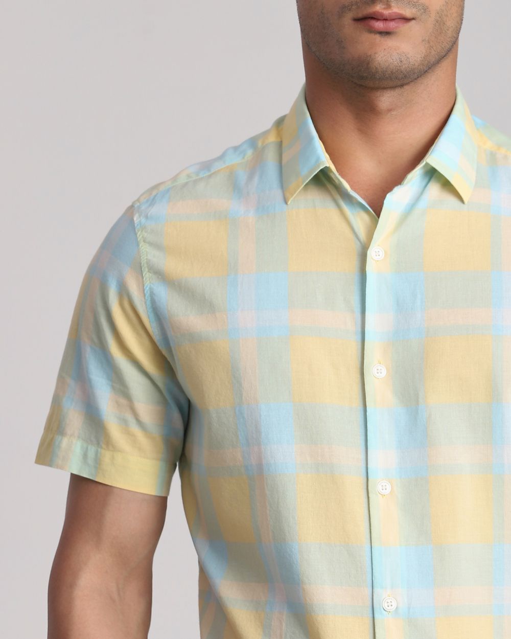 Yellow Large Check Slim Fit Casual Shirt
