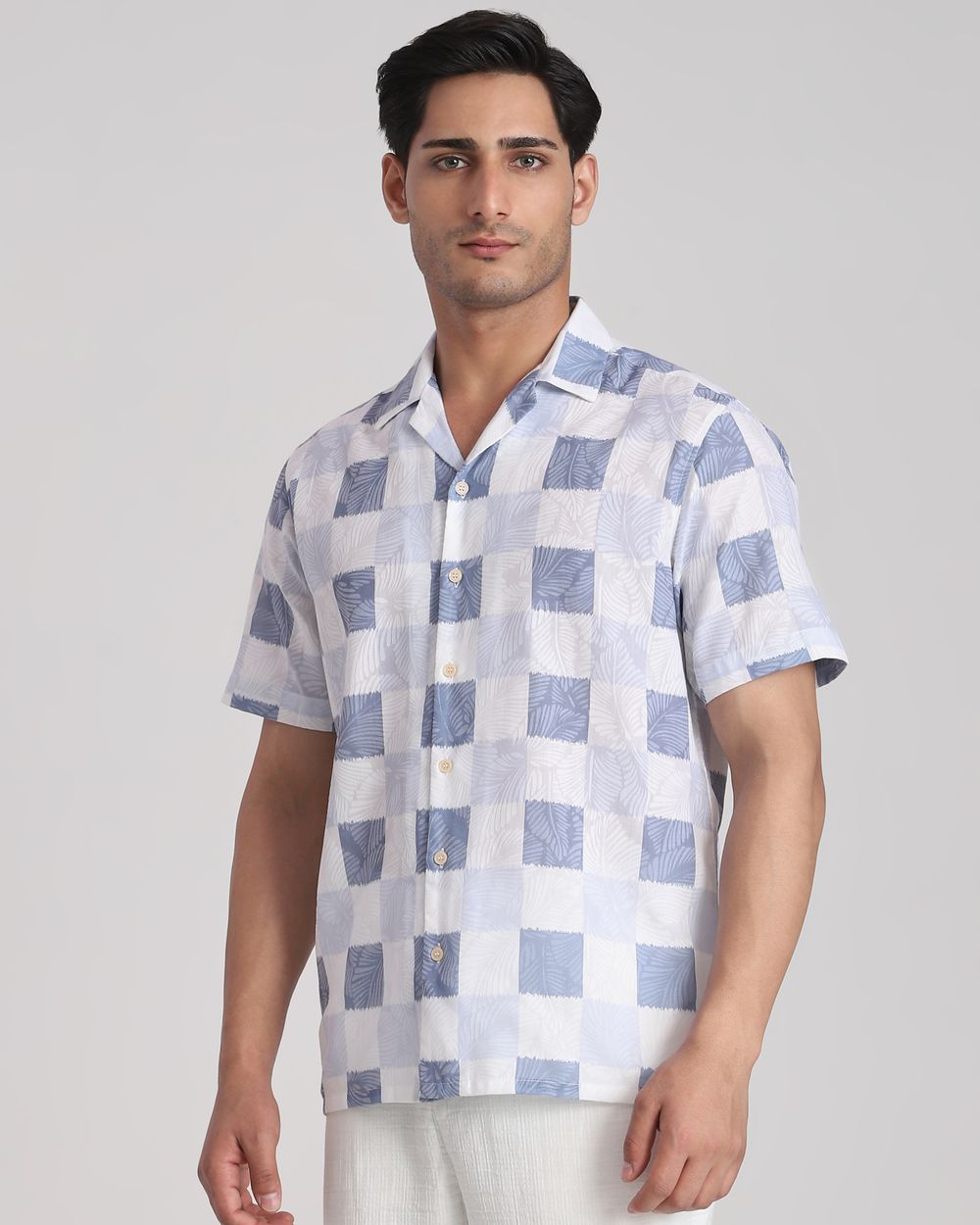 Lilac Textured Check Relaxed Fit Casual Shirt
