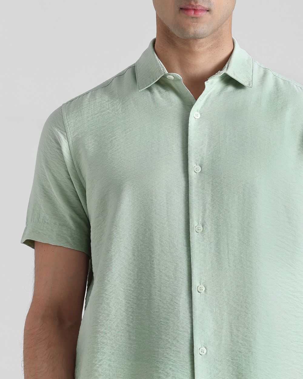 Sage Textured Plain Slim Fit Casual Shirt