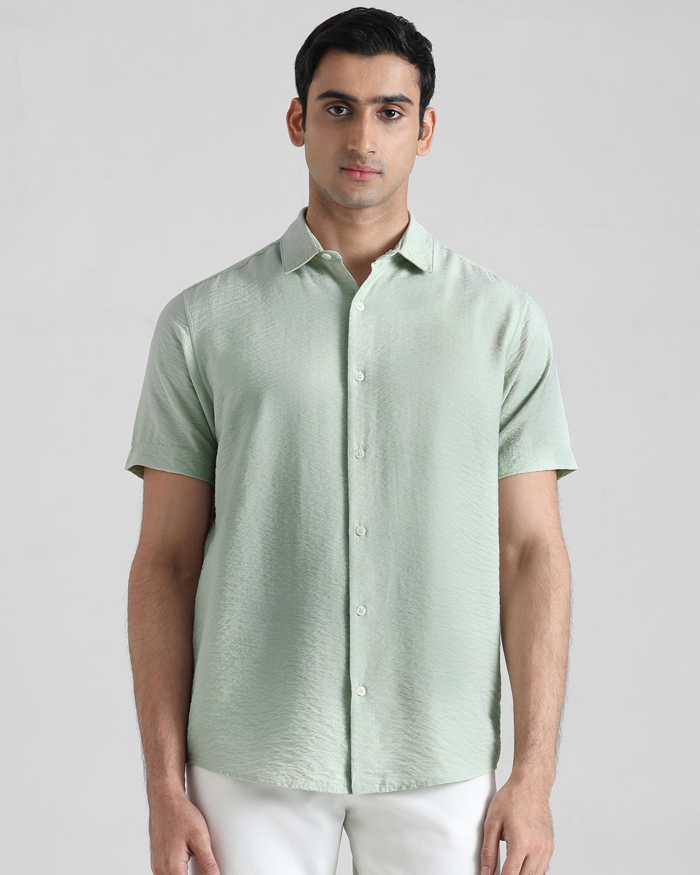 Sage Textured Plain Slim Fit Casual Shirt
