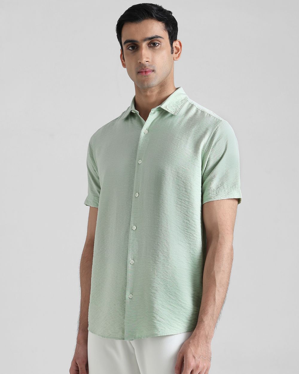 Sage Textured Plain Slim Fit Casual Shirt