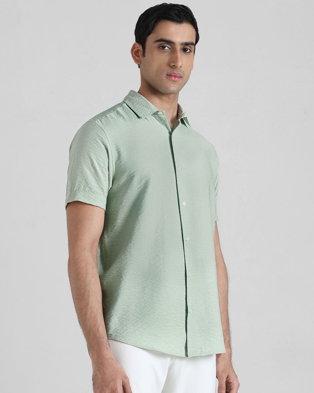 Sage Textured Plain Slim Fit Casual Shirt