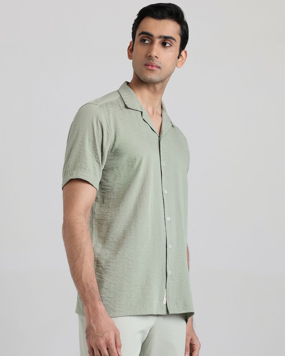 Sage Textured Plain Relaxed Fit Casual Shirt