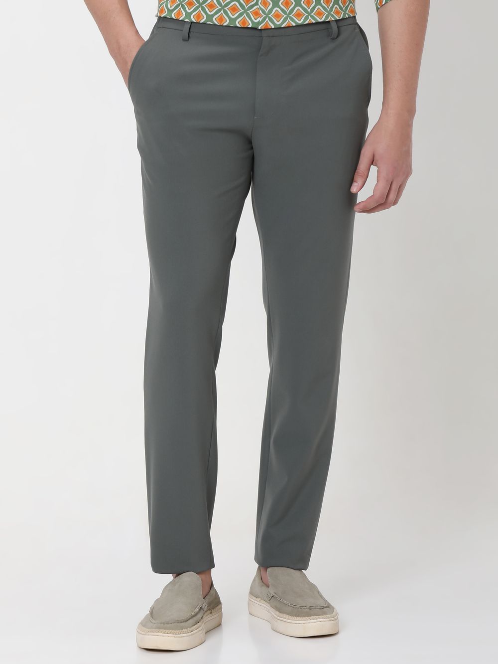 Olive Slim Fit Flat Front Pants