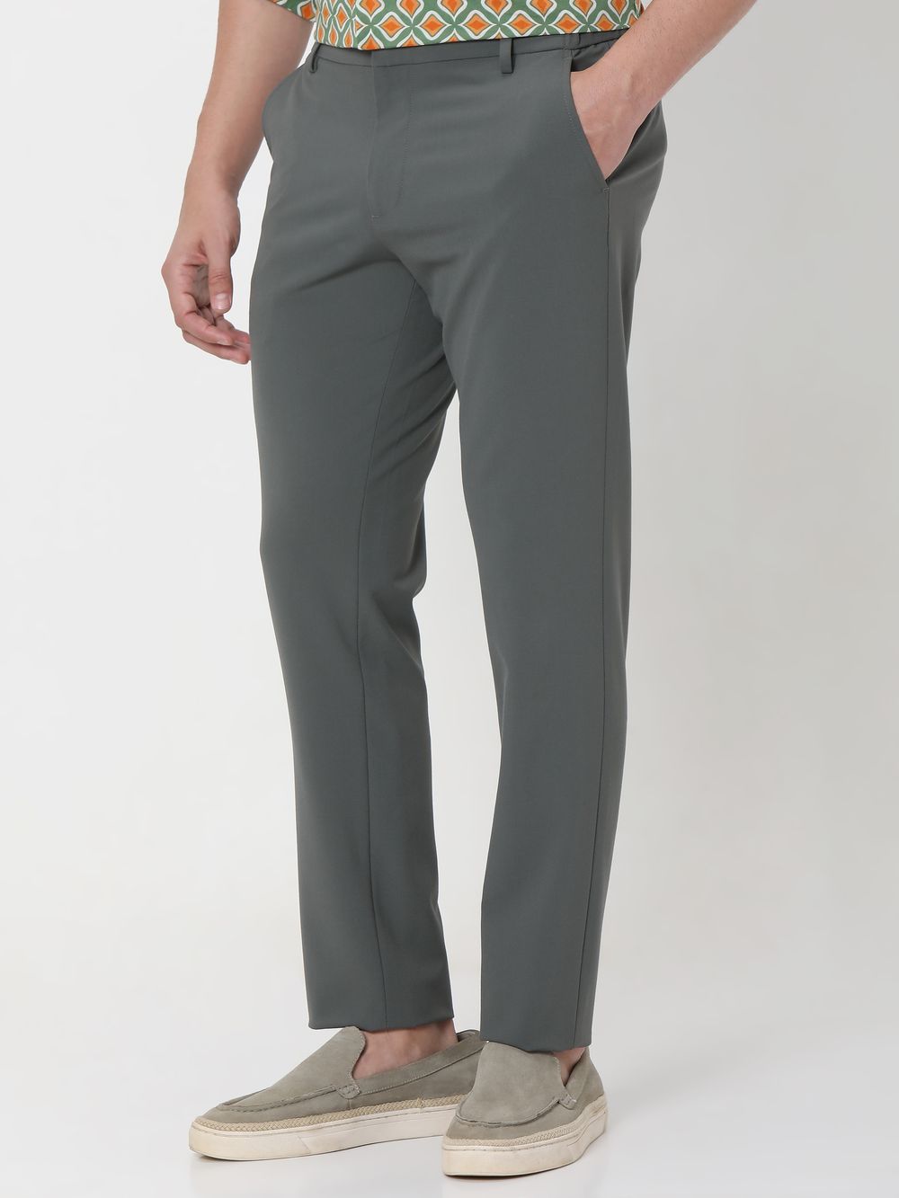Olive Slim Fit Flat Front Pants