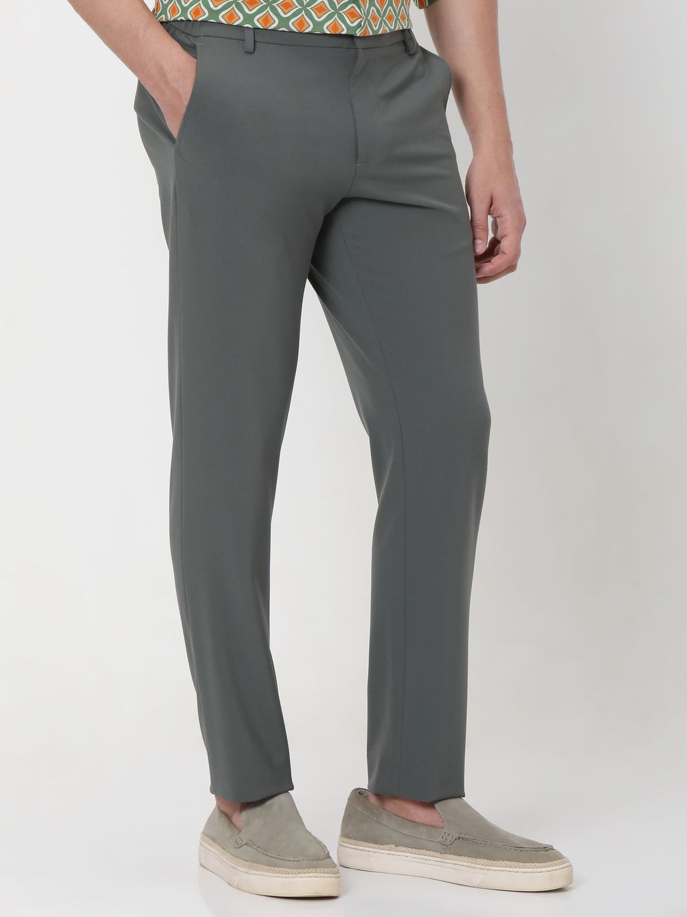 Olive Slim Fit Flat Front Pants