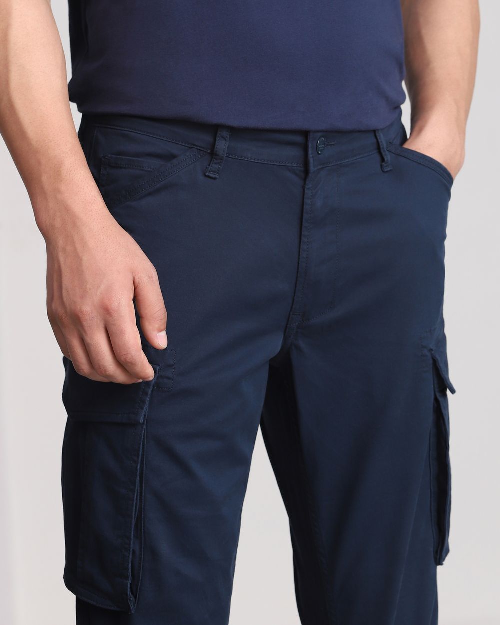Navy Slim Fit Cotton Cargo