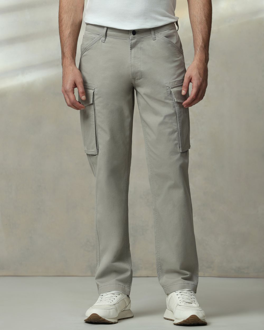 Grey Slim Fit Cotton Cargo