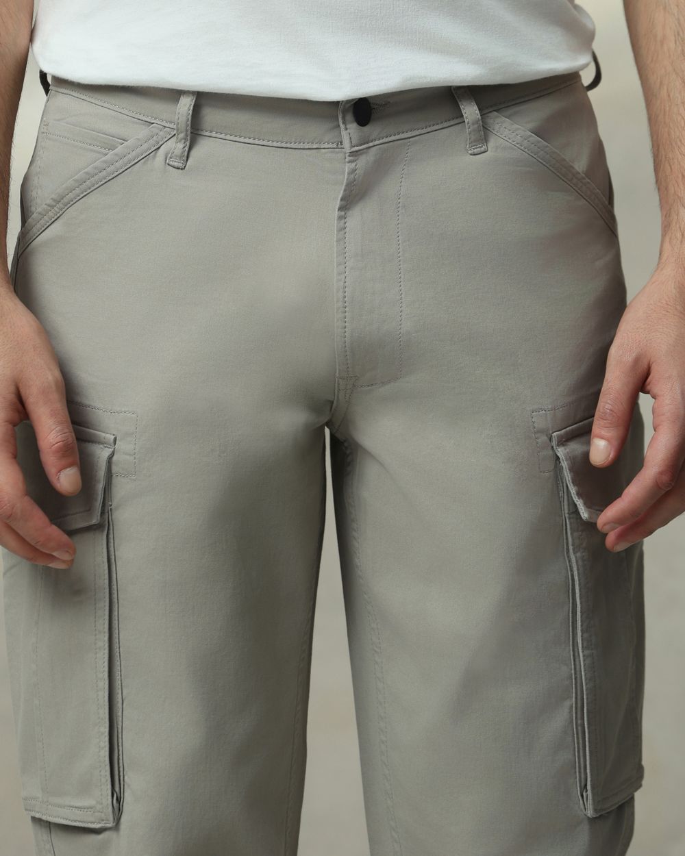 Grey Slim Fit Cotton Cargo