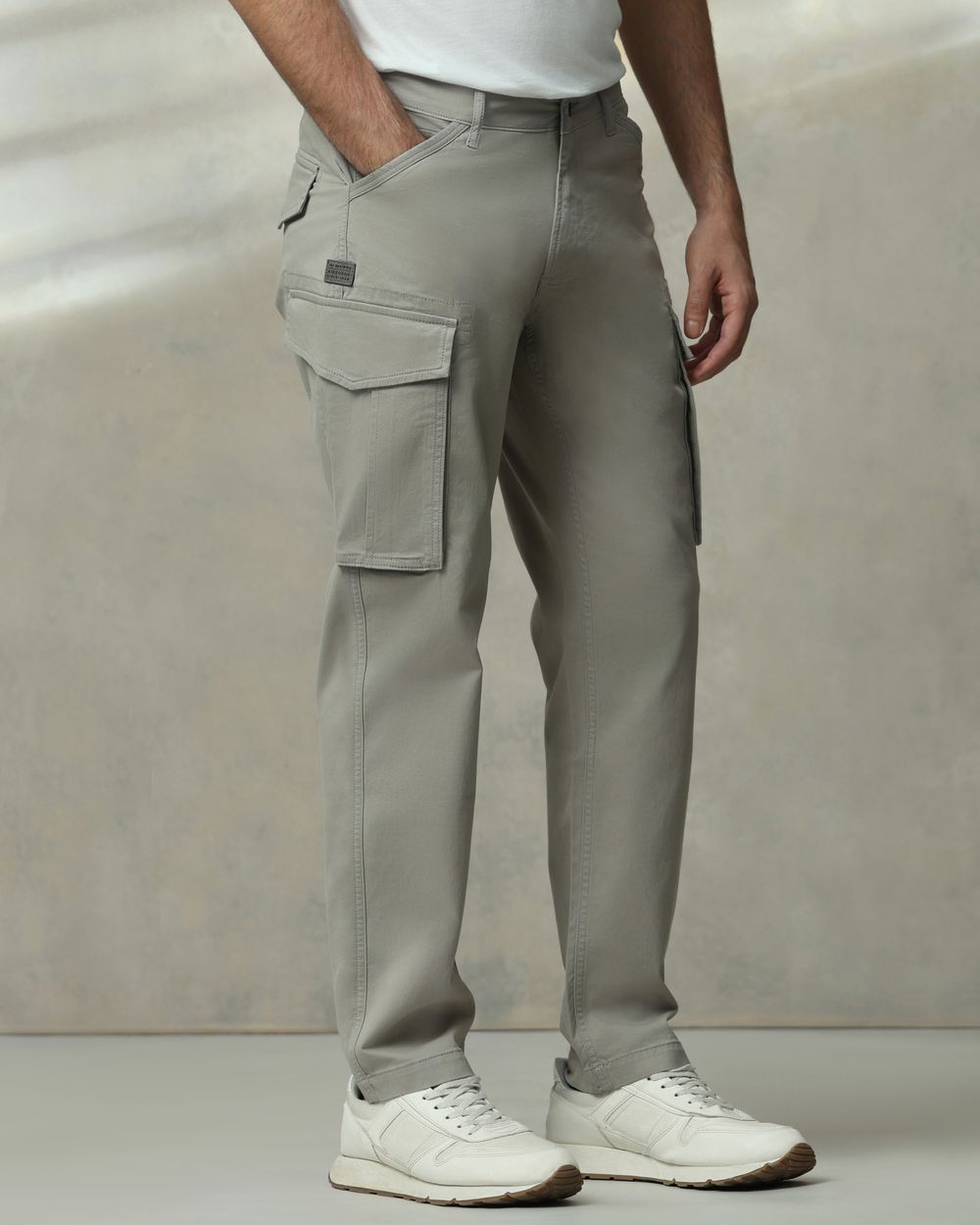 Grey Slim Fit Cotton Cargo