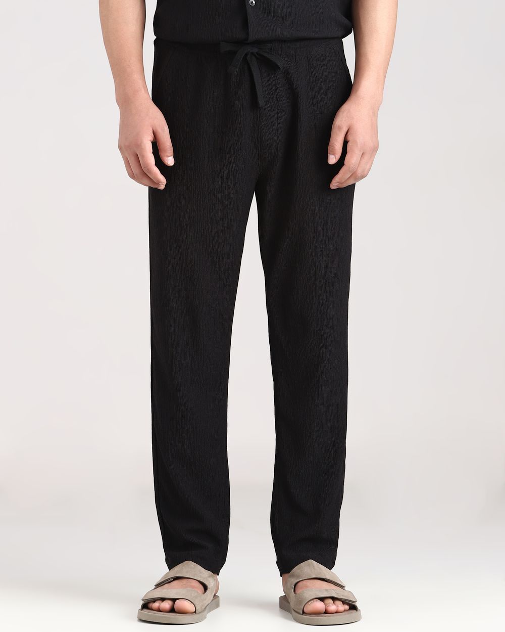 Black Relaxed Fit Drawstring Pants