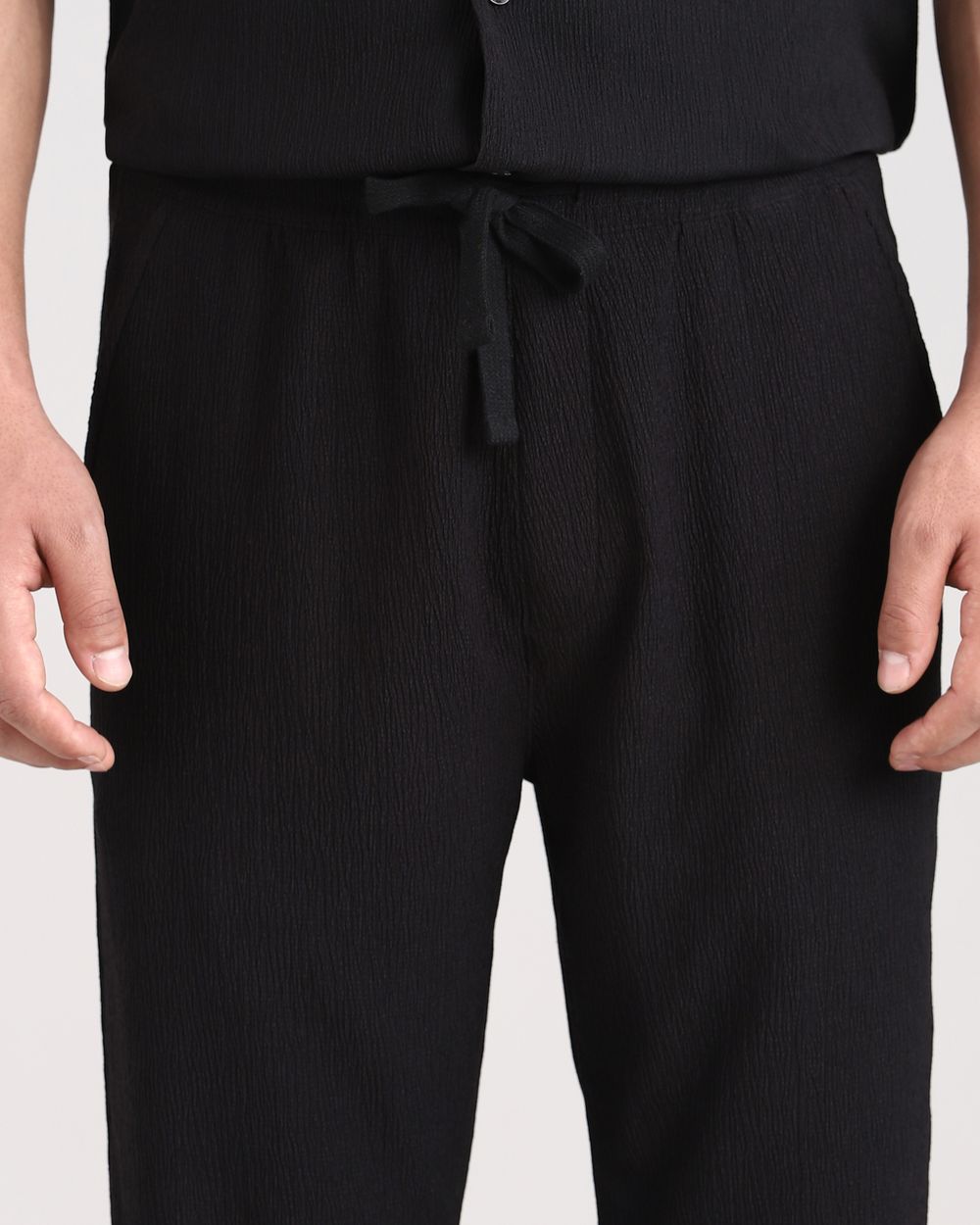 Black Relaxed Fit Drawstring Pants