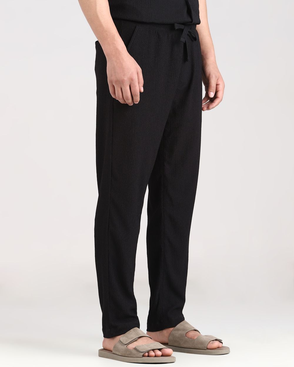 Black Relaxed Fit Drawstring Pants