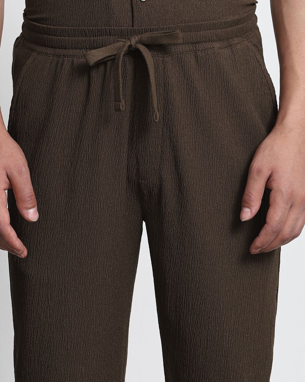 Brown Relaxed Fit Drawstring Pants
