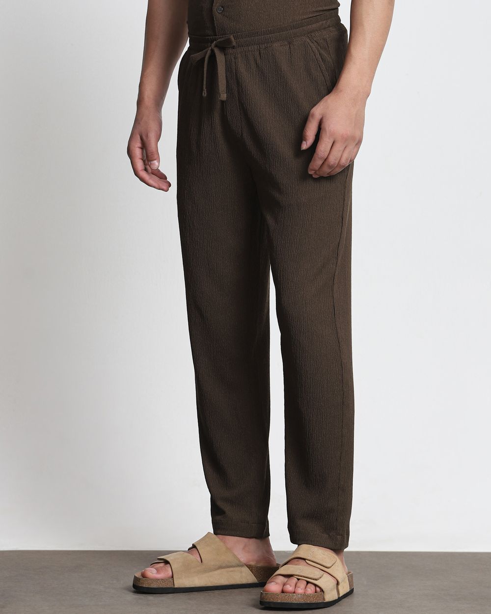 Brown Relaxed Fit Drawstring Pants