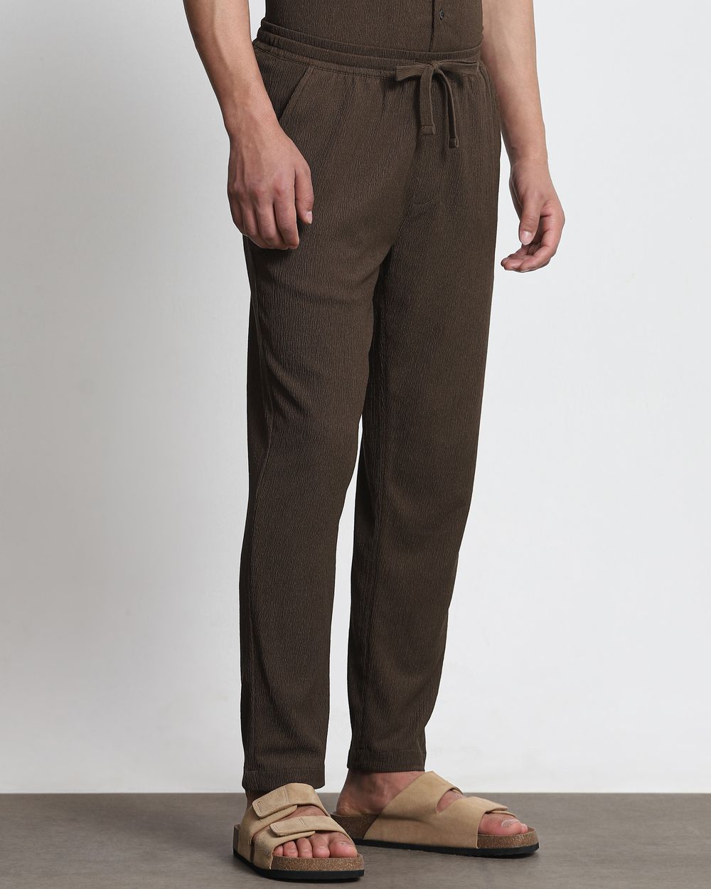 Brown Relaxed Fit Drawstring Pants