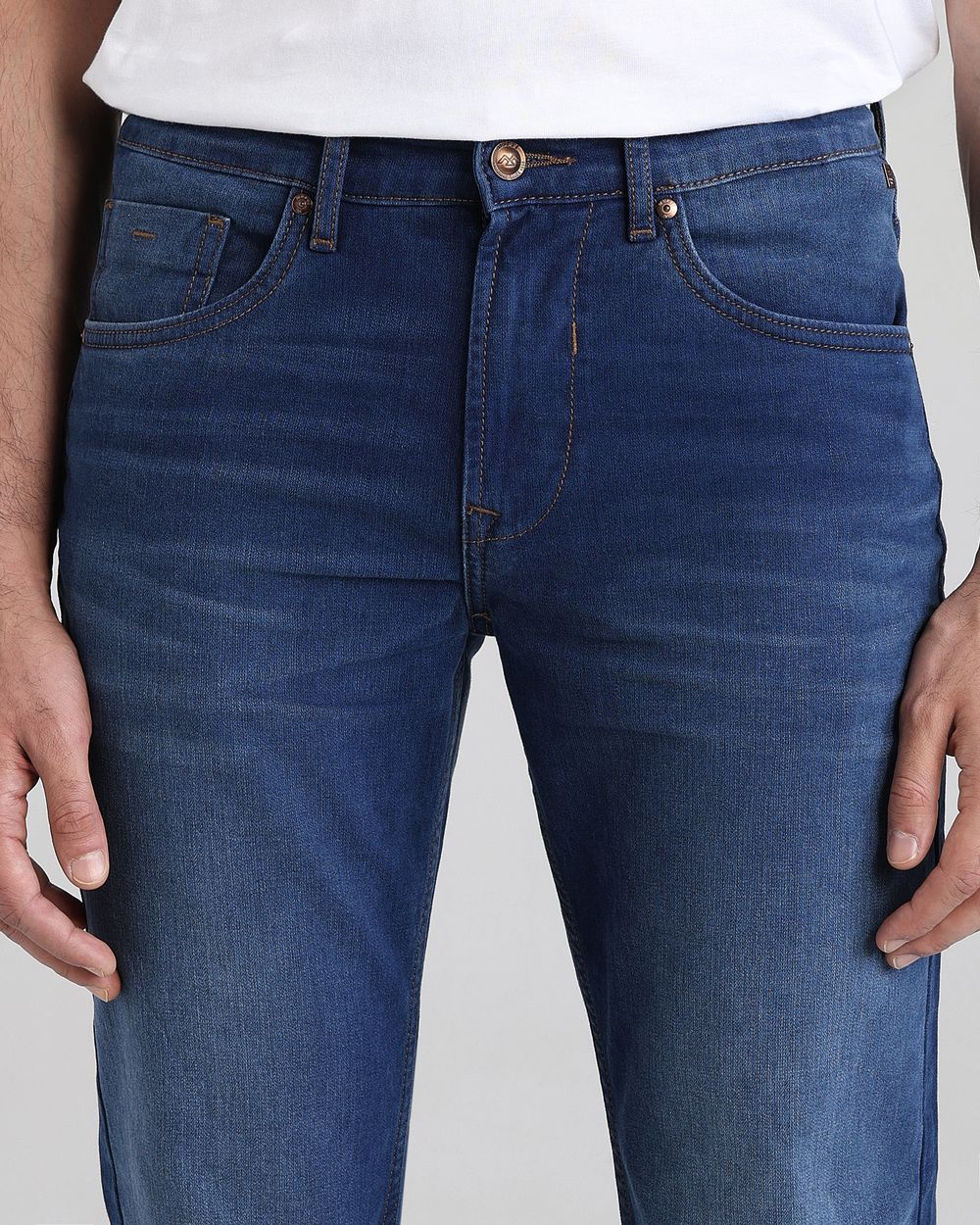 Mid Blue Straight Fit Denim Deluxe Jeans