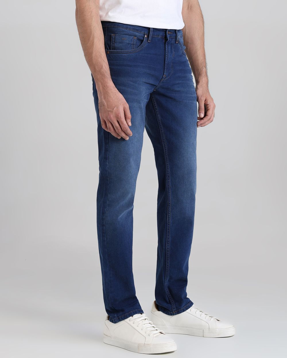 Mid Blue Straight Fit Denim Deluxe Jeans