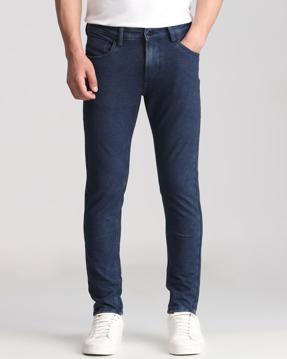 Mid Blue Ankle Length Jersey Denim