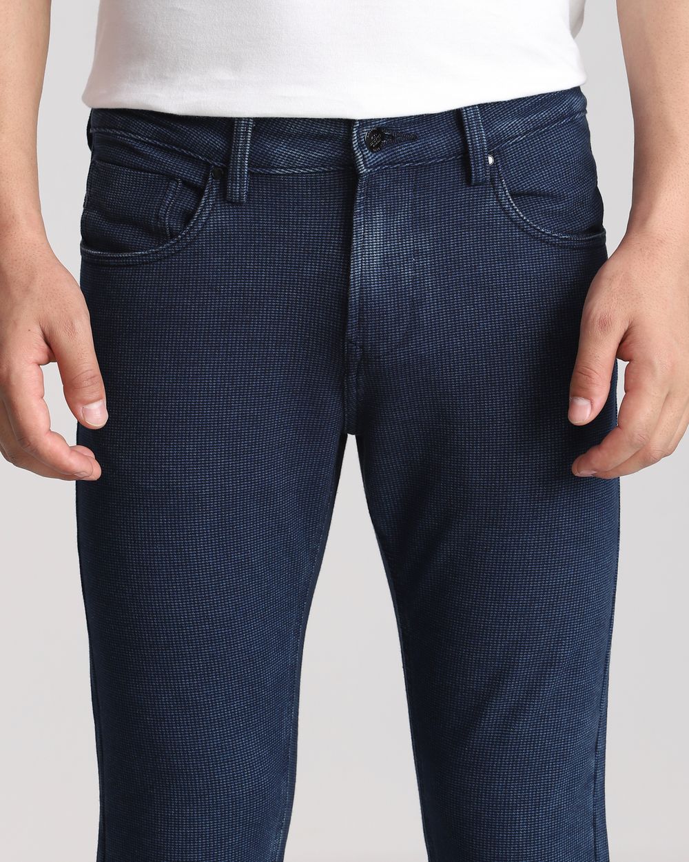 Mid Blue Ankle Length Jersey Denim