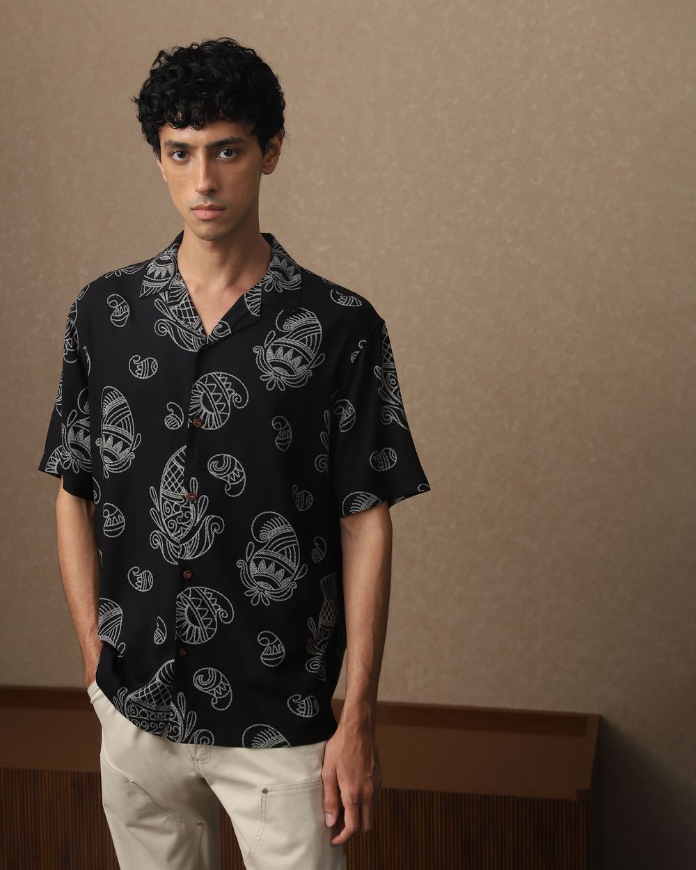 Black Paisley Print Loose Fit Casual Shirt