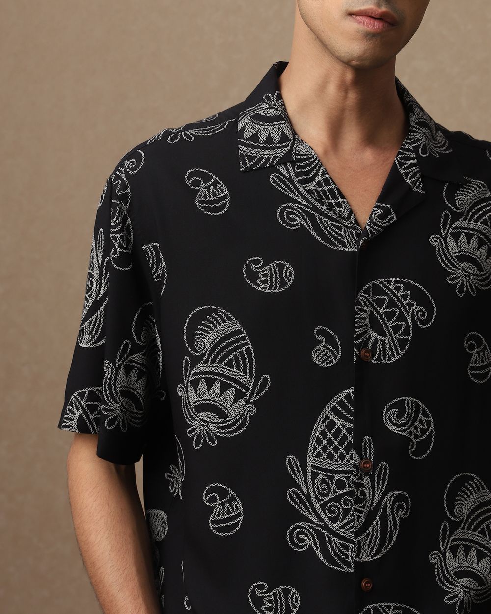 Black Paisley Print Loose Fit Casual Shirt