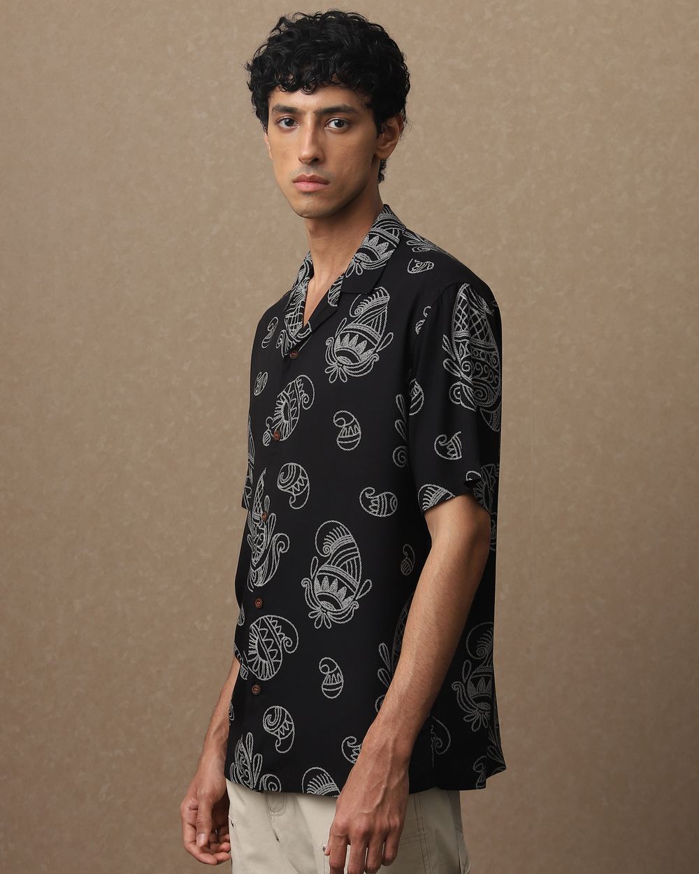 Black Paisley Print Loose Fit Casual Shirt