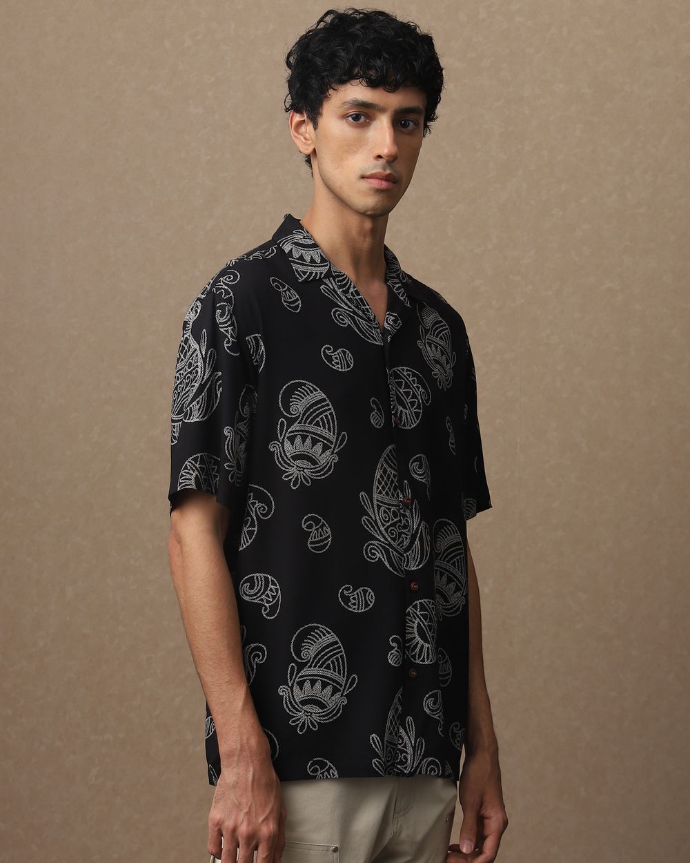 Black Paisley Print Loose Fit Casual Shirt