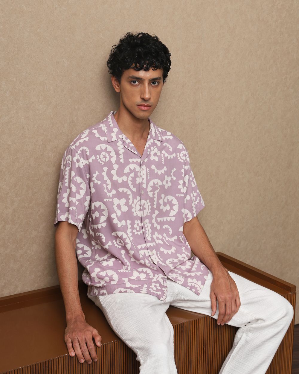 Lilac Abstract Print Loose Fit Casual Shirt