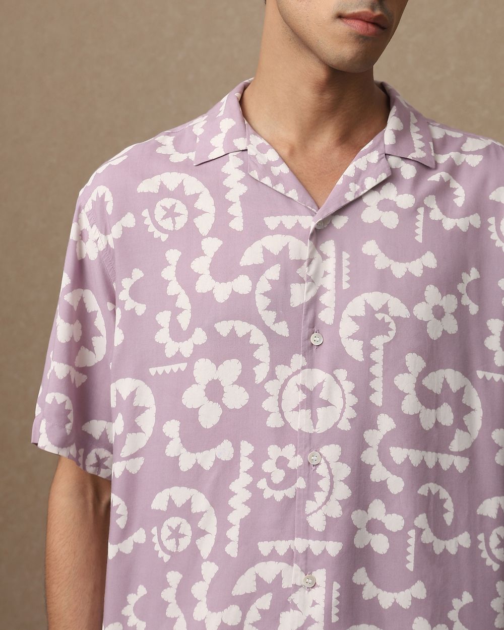 Lilac Abstract Print Loose Fit Casual Shirt