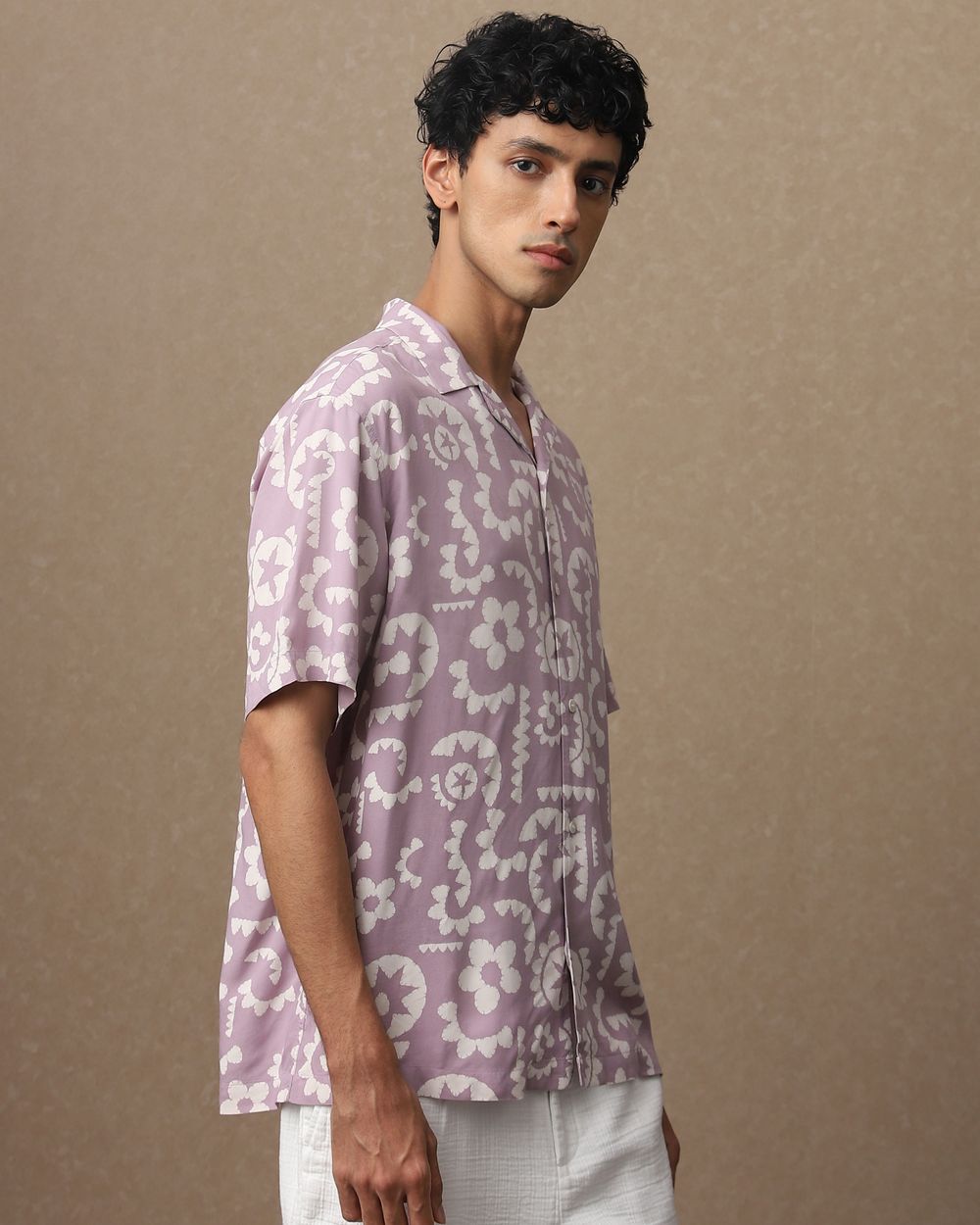 Lilac Abstract Print Loose Fit Casual Shirt