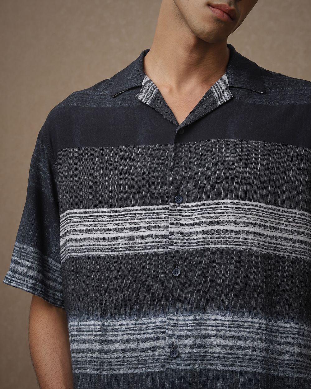 Navy Viscose Stripe Loose Fit Casual Shirt