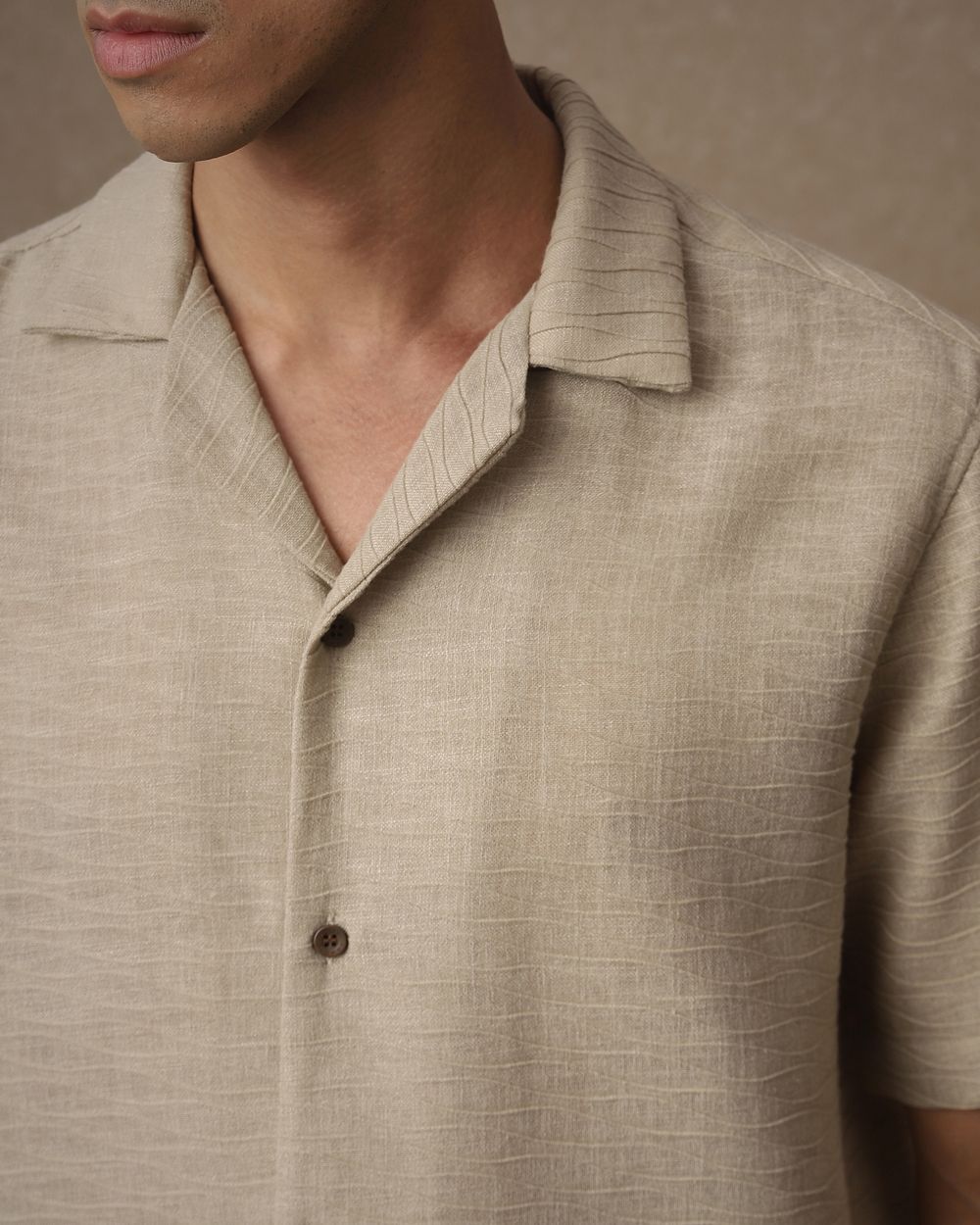 Khaki Textured Dobby Loose Fit Casual Shirt