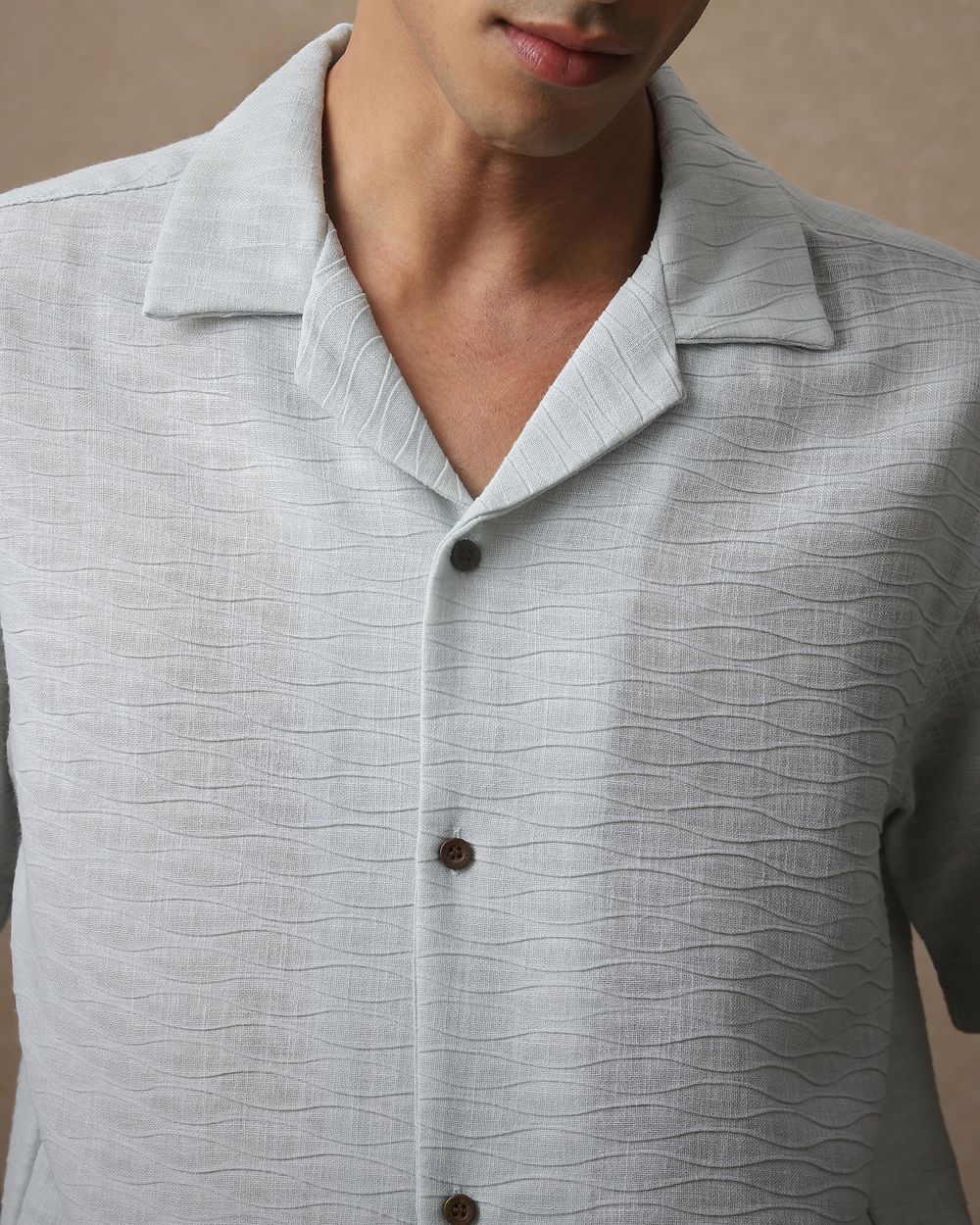Light Blue Textured Dobby Loose Fit Casual Shirt