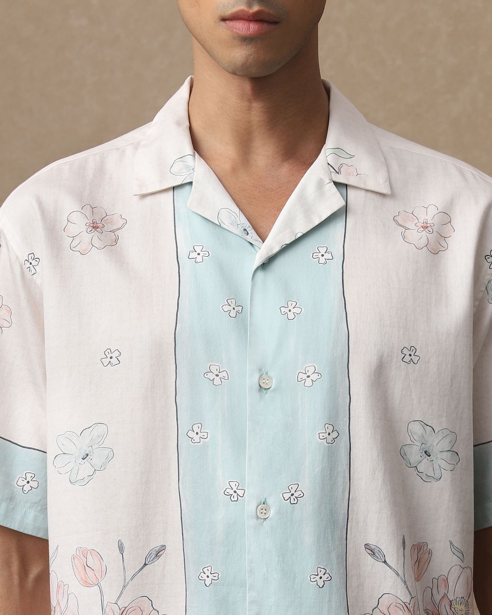 Off White Resort Print Loose Fit Casual Shirt