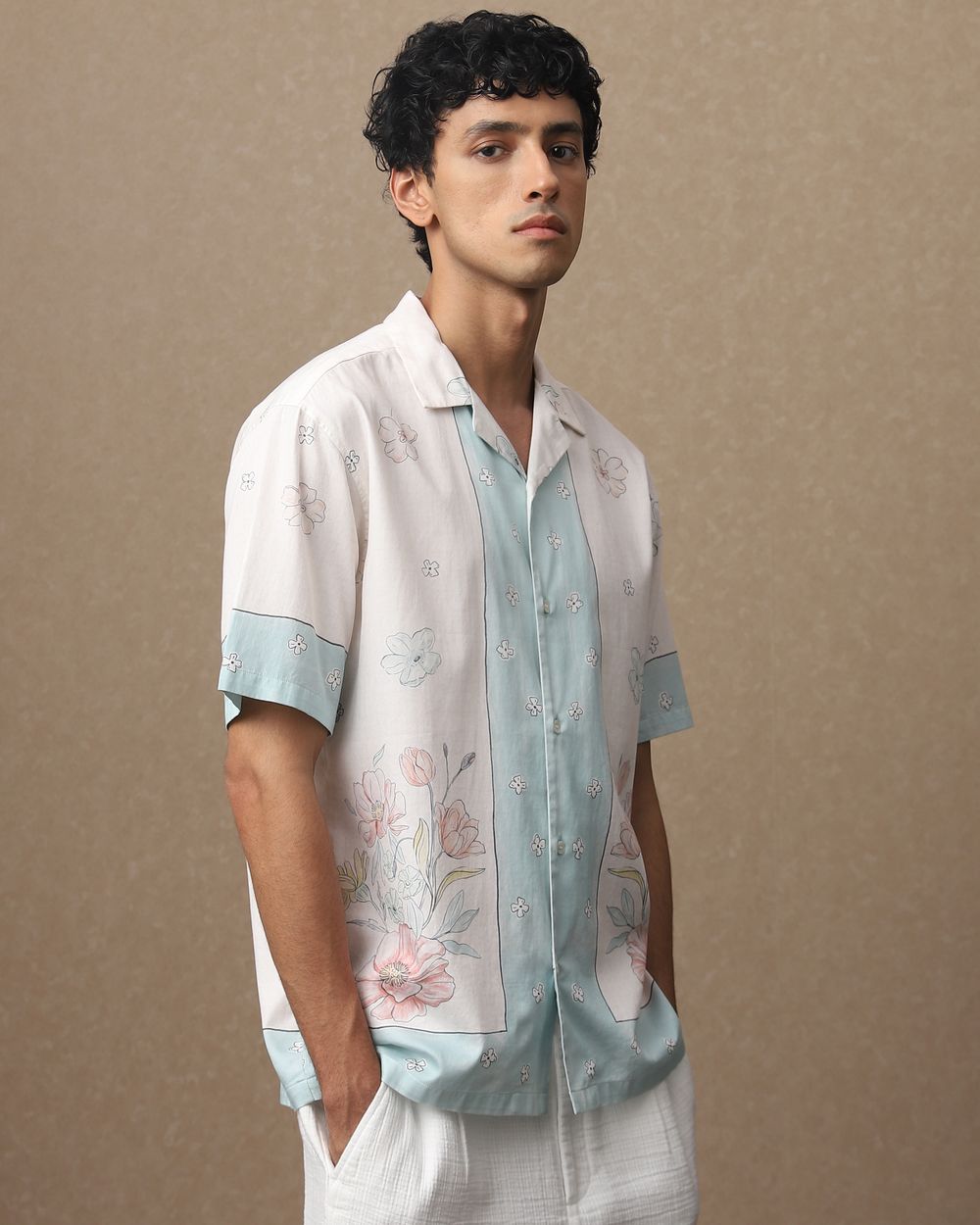 Off White Resort Print Loose Fit Casual Shirt