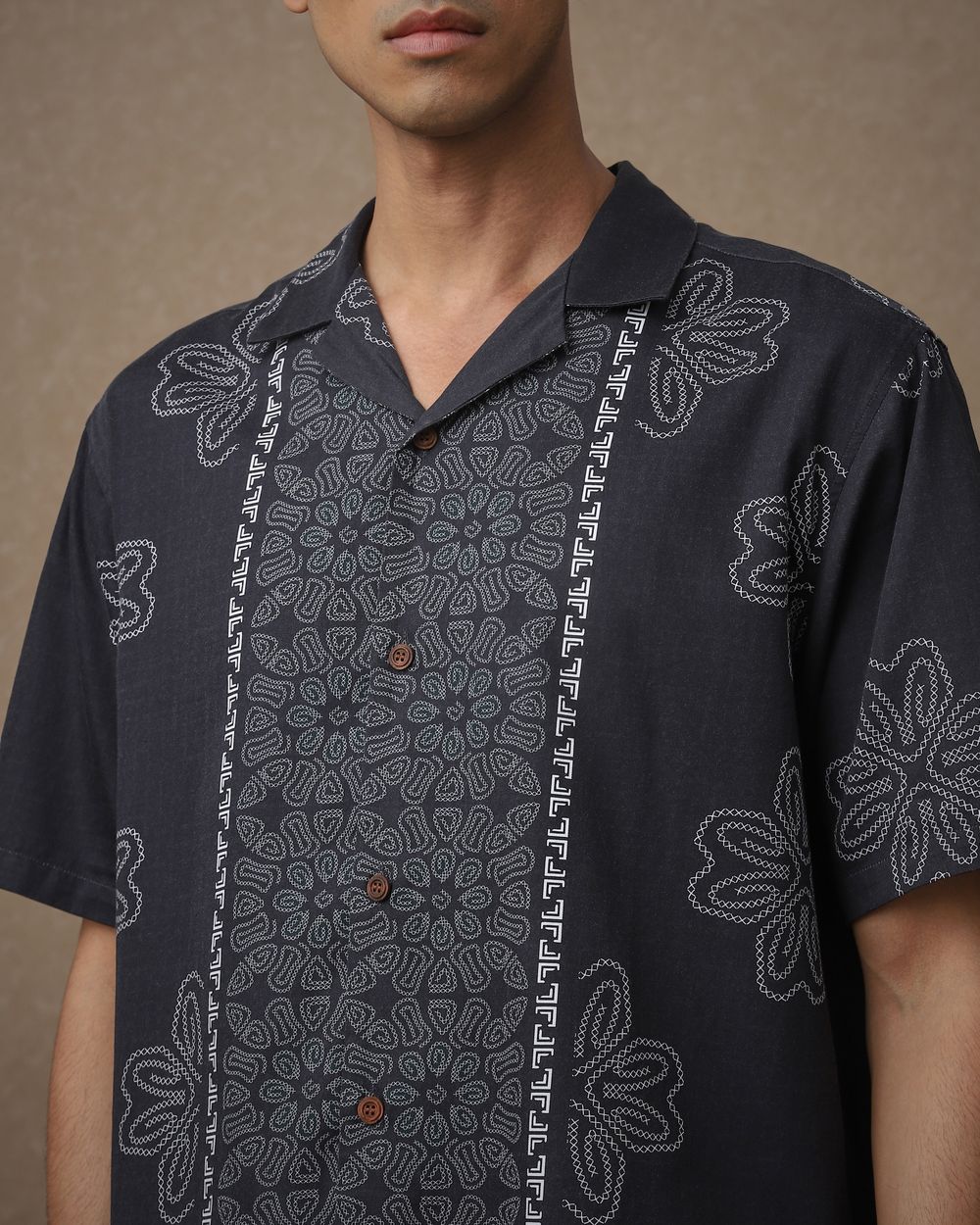 Charcoal Resort Print Loose Fit Casual Shirt