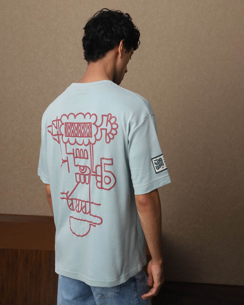 Blue Back Print Oversized Loose Fit T-Shirt