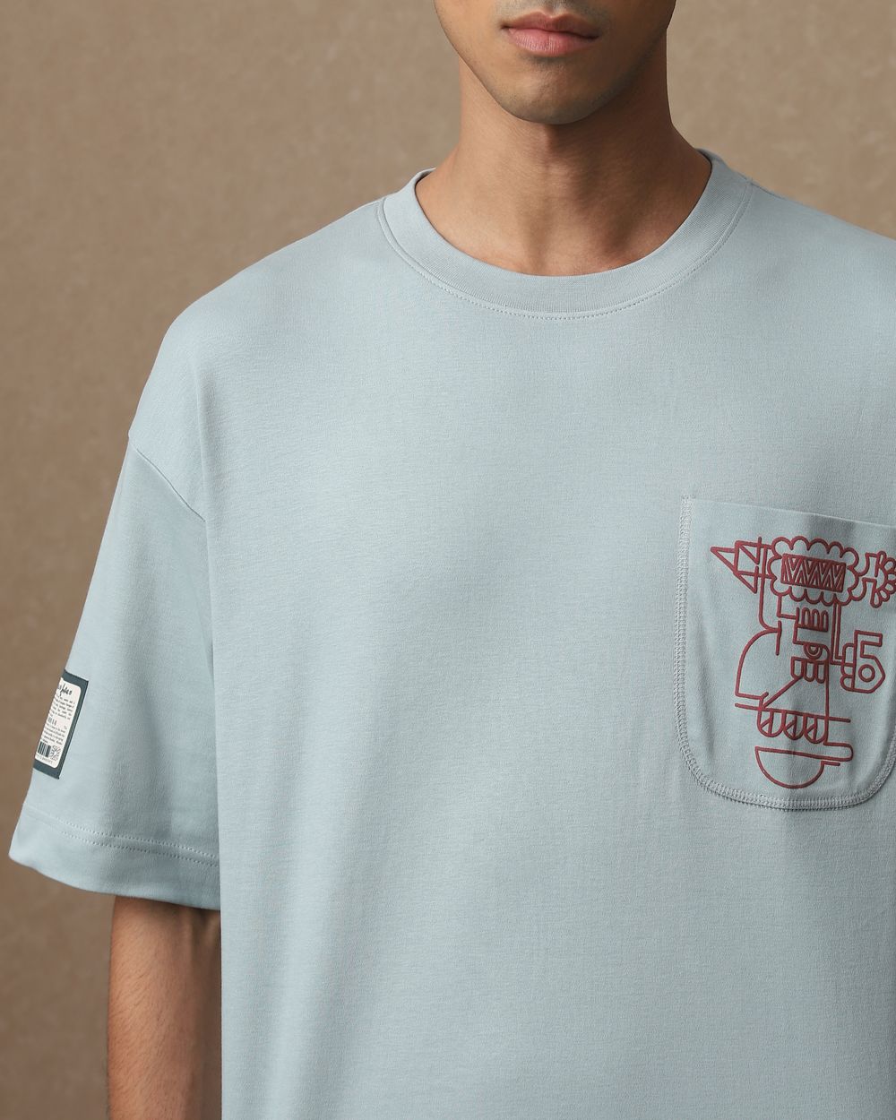 Blue Back Print Oversized Loose Fit T-Shirt
