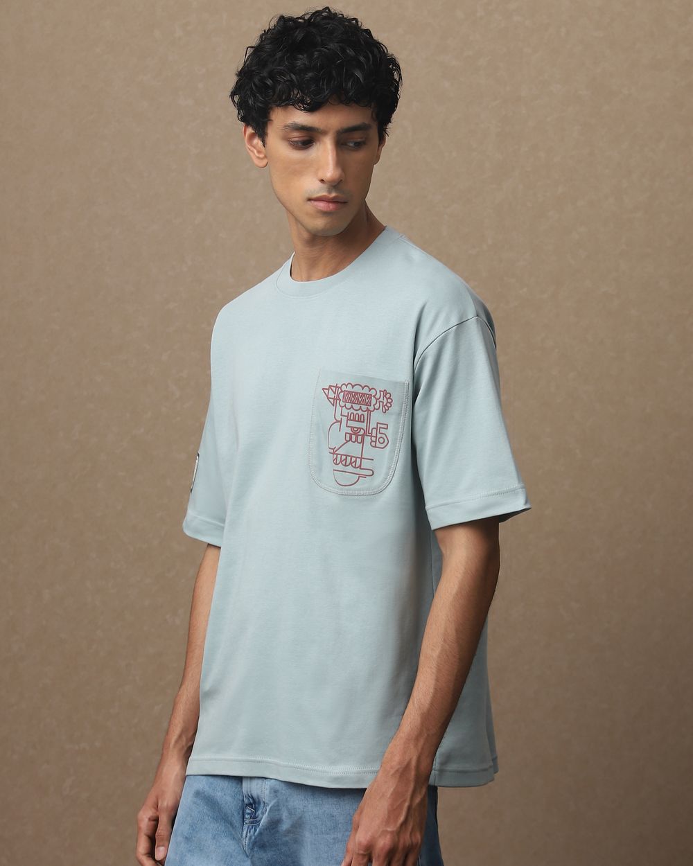 Blue Back Print Oversized Loose Fit T-Shirt