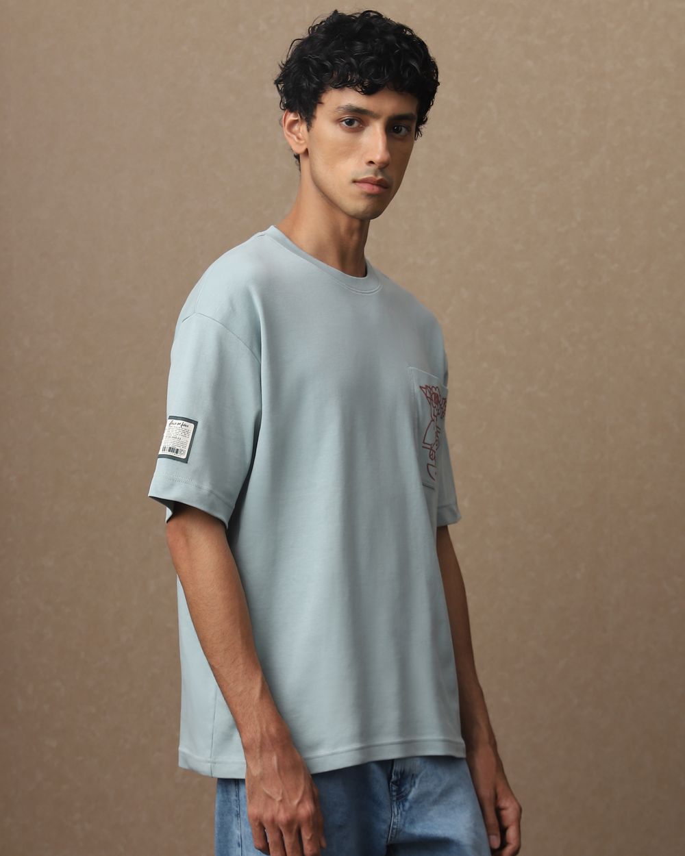 Blue Back Print Oversized Loose Fit T-Shirt