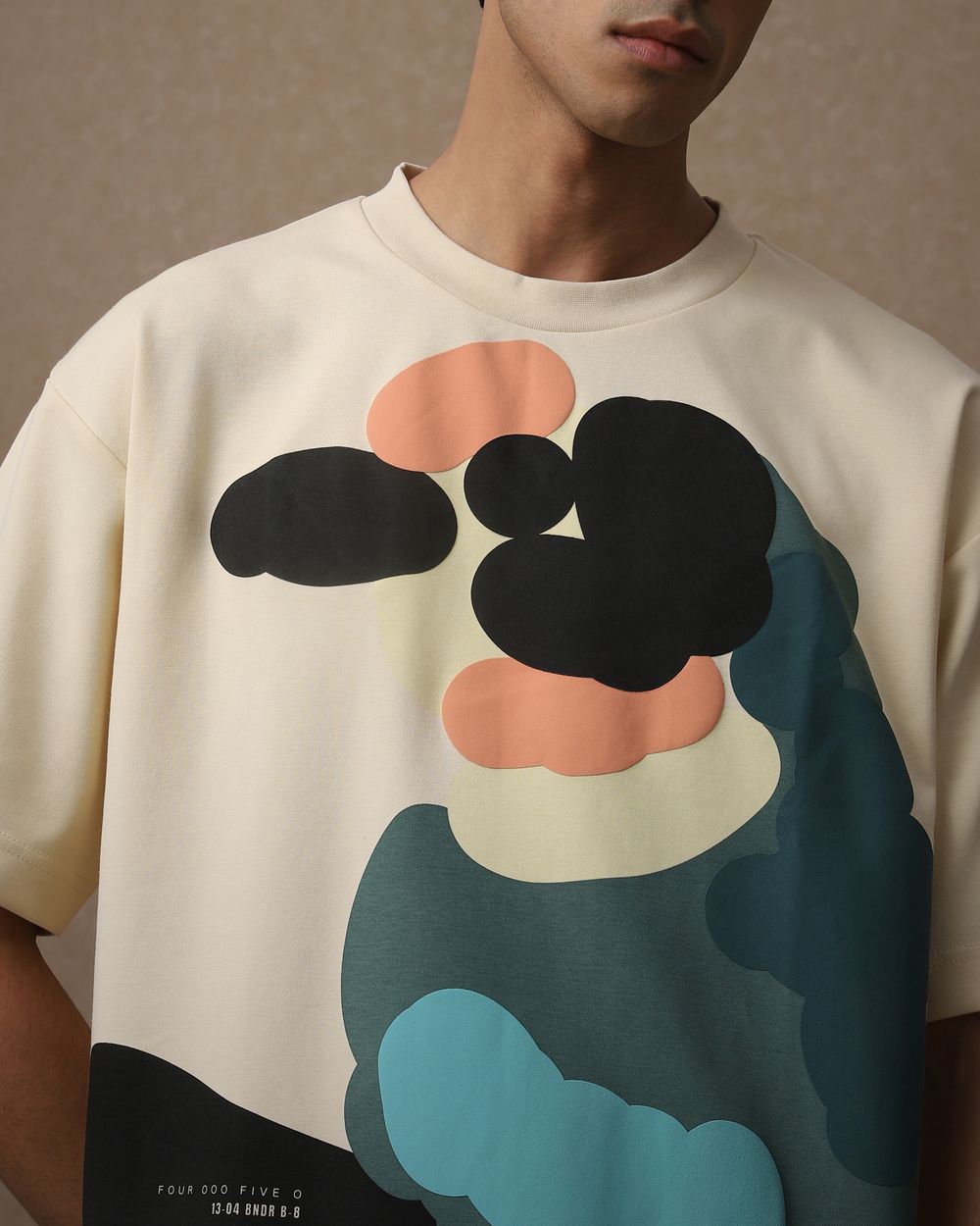 Beige Abstract Print Loose Fit Oversized Tee