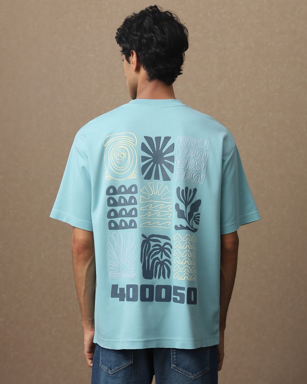 Teal Back Print Oversized Loose Fit Tee