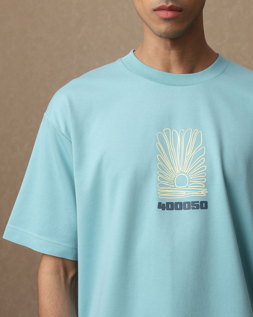 Teal Back Print Oversized Loose Fit Tee