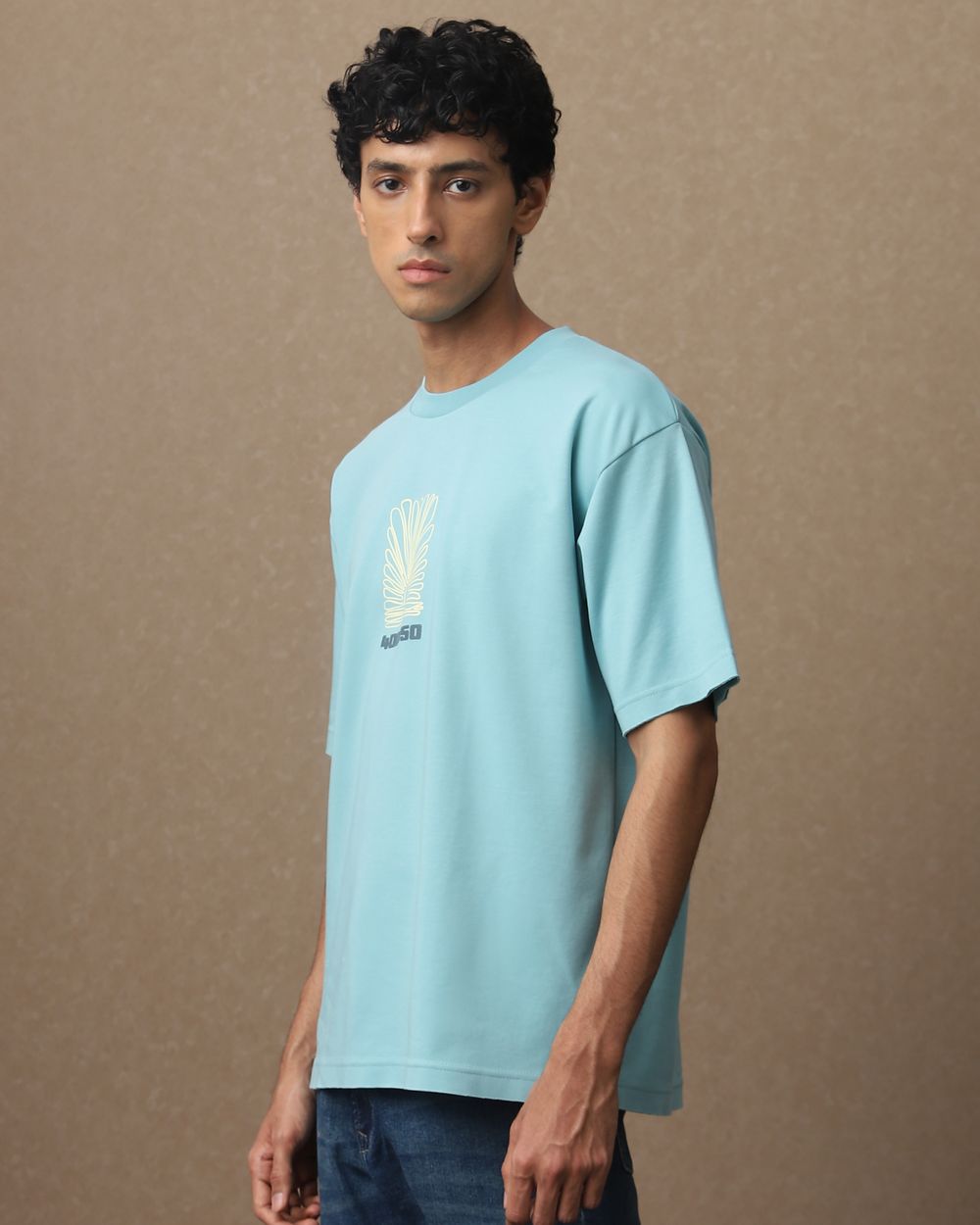 Teal Back Print Oversized Loose Fit Tee