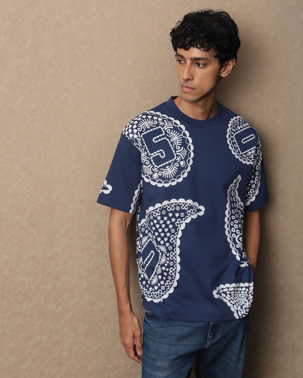 Blue Paisley Oversized Loose Fit Tee